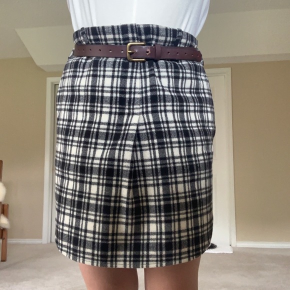 max mara black & ivory cinched plaid wool skirt - Picture 3 of 9